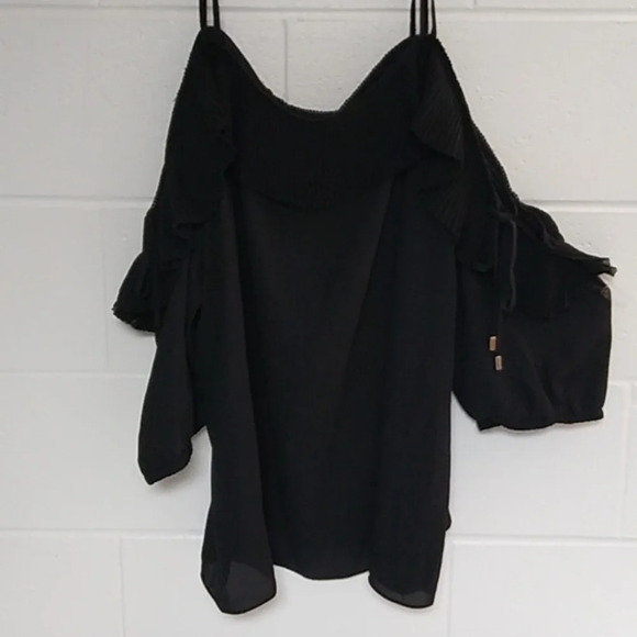 CITY CHIC OFF SHOULDER, BLOUSE, PLEATED RUFFLE SHEER BLACK - Picture 8 of 8